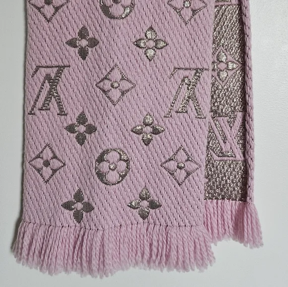 Louis Vuitton Ballet Pink Logomania Scarf Wool & Silk Metallic Thread - Picture 9 of 11